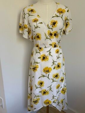 Floral Yellow and White Wrap Dress